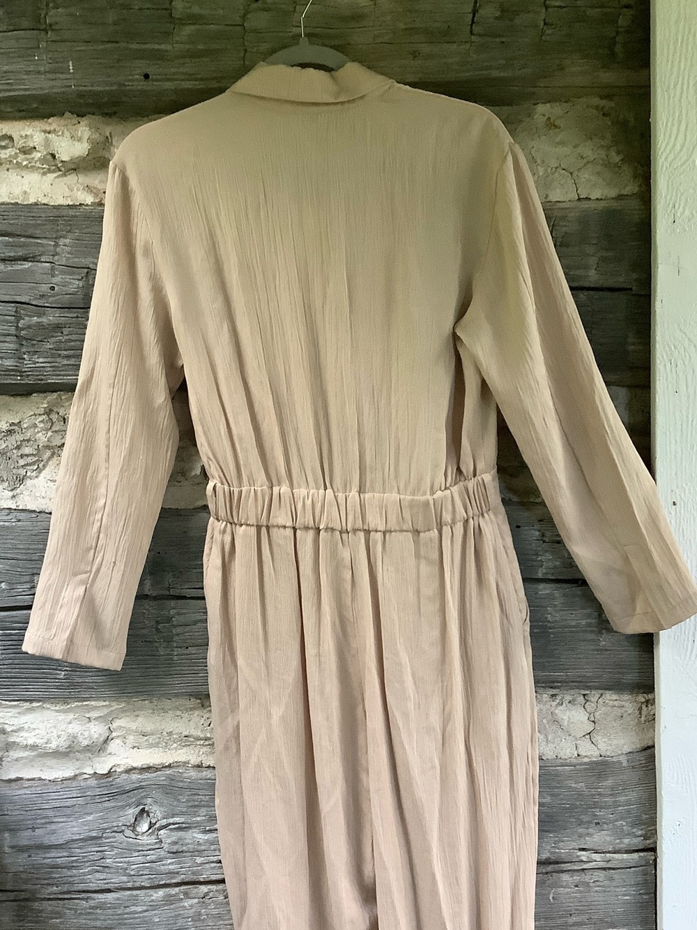 Zara Neutral Beige V-Neck Long Sleeve Jumpsuit - Picture 6 of 8
